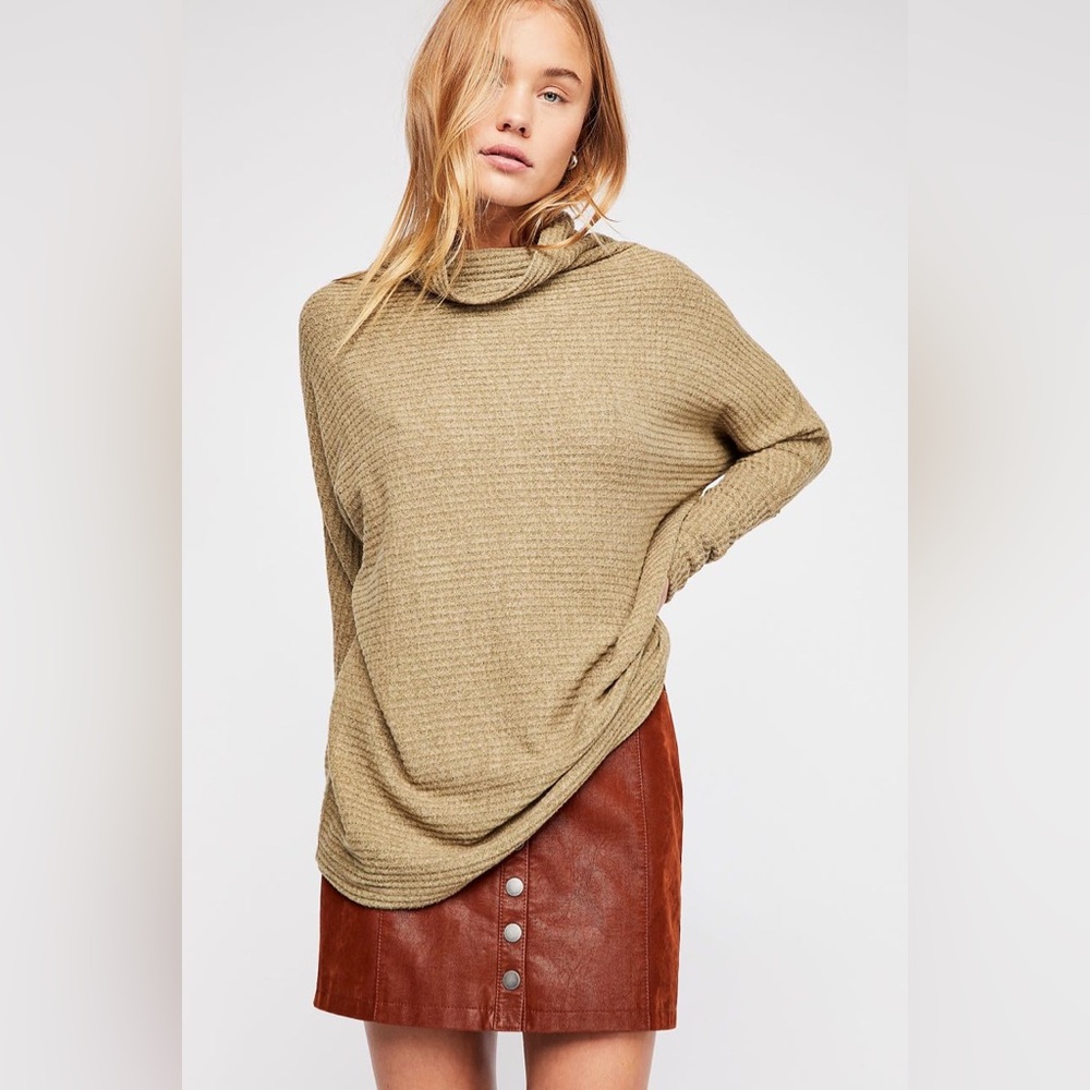 We The Free Kitty Slouchy Waffle Knit Olive Green Tunic Oversized Sweater